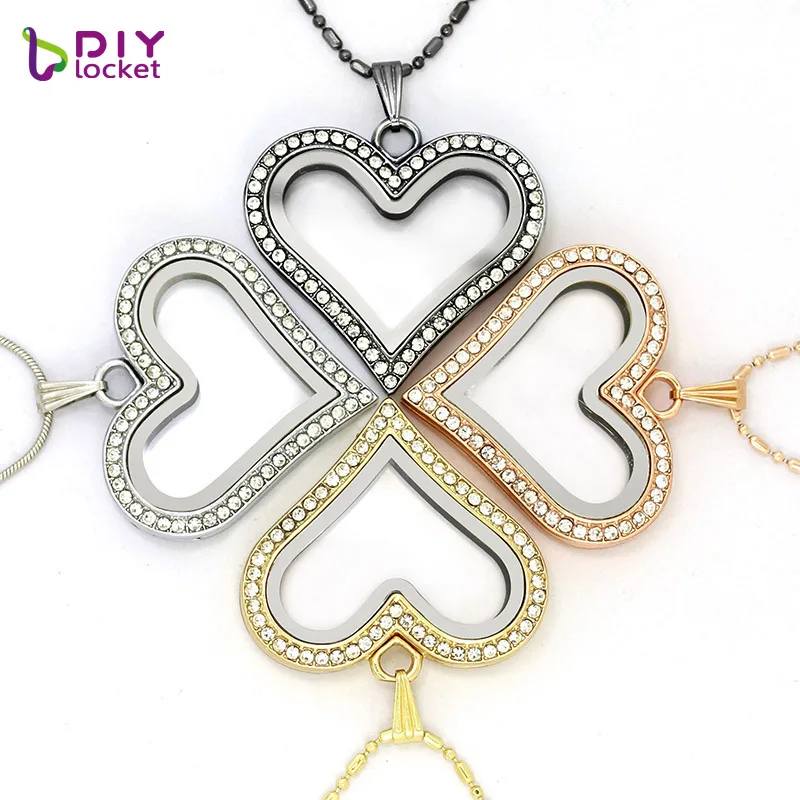 

5PCS diylocket Silver Heart magnetic glass floating charm locket Zinc Alloy+Rhinestone (chains included for free)LSFL05-1*5