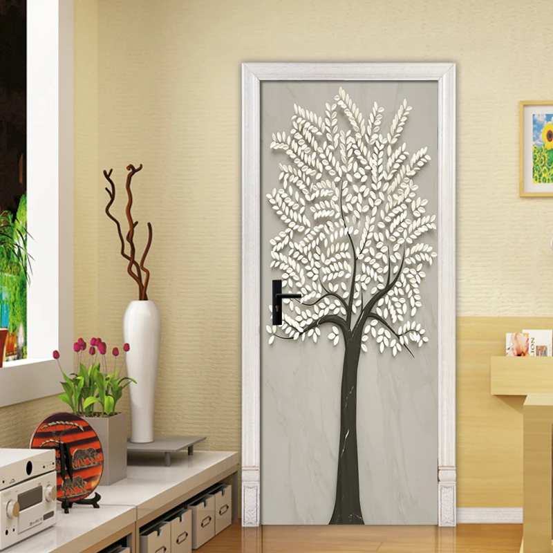 3D наклейка на дверь, современный креативный абстрактный дерево, виниловая настенная бумага, Наклейки на стены, художественная дверная Фреска для спальни, ПВХ, водонепроницаемая, сделай сам, домашний декор