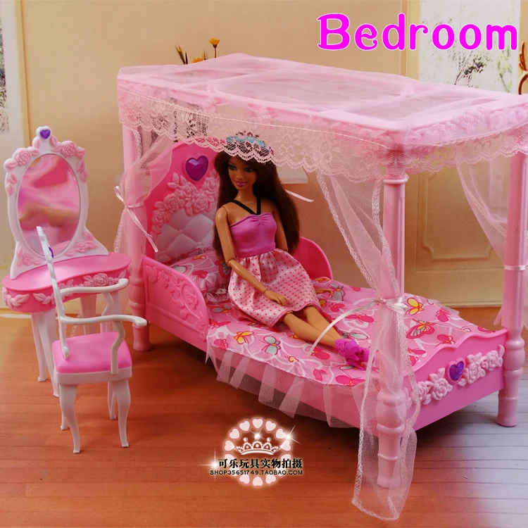 2015New furniture Accessories for barbie doll Bed Dresser Set for