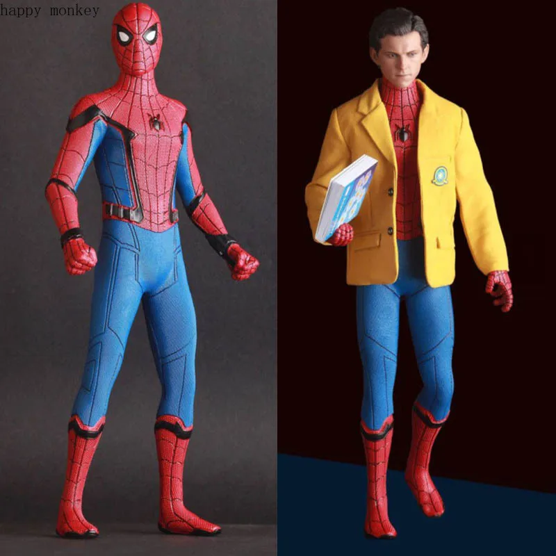 

2 Sign Crazy Toys Marvel Avengers Spiderman Home Coming with Suit PVC Statue Figure Model Toys 2 Head 25cm