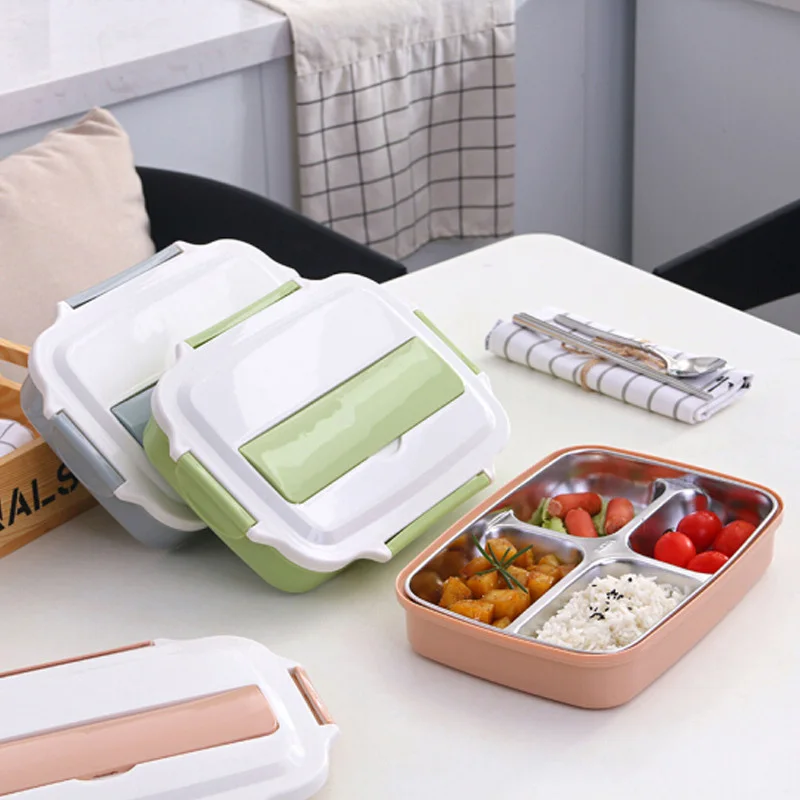 

Stainless Steel Thermal Lunch Box 4 Compartments Bento Boxes Portable Picnic Storage Food Container TB Sale