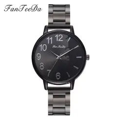 FanTeeDa брендовые роскошные часы из нержавеющей стали женские Кварцевые черные креативные часы с арабскими цифрами наручные часы подарок