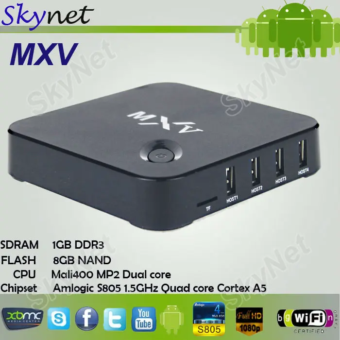 Mxv четырехъядерных процессоров android тв коробка S805 1 ГБ / 8 H.265 медиаплеер