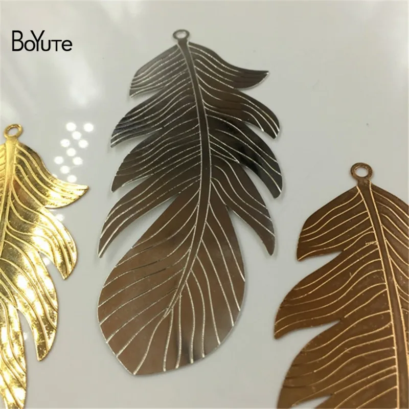 BoYuTe 10Pcs 8738MM Big Feather Metal Sheet Diy Silver Gold Feather Pendant Charms for Jewelry Making (2)