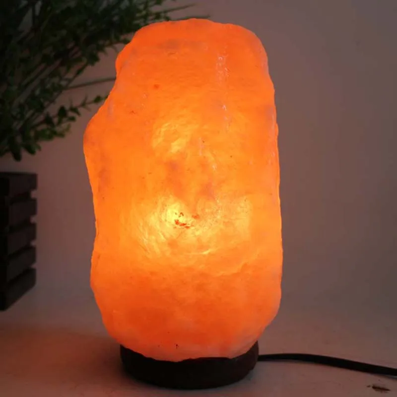 Himalayan Salt Lamp with Neem Wood Base+Plug+Switch+LED Lamp for Air Purification Therapy Natural Mineral Rock Light