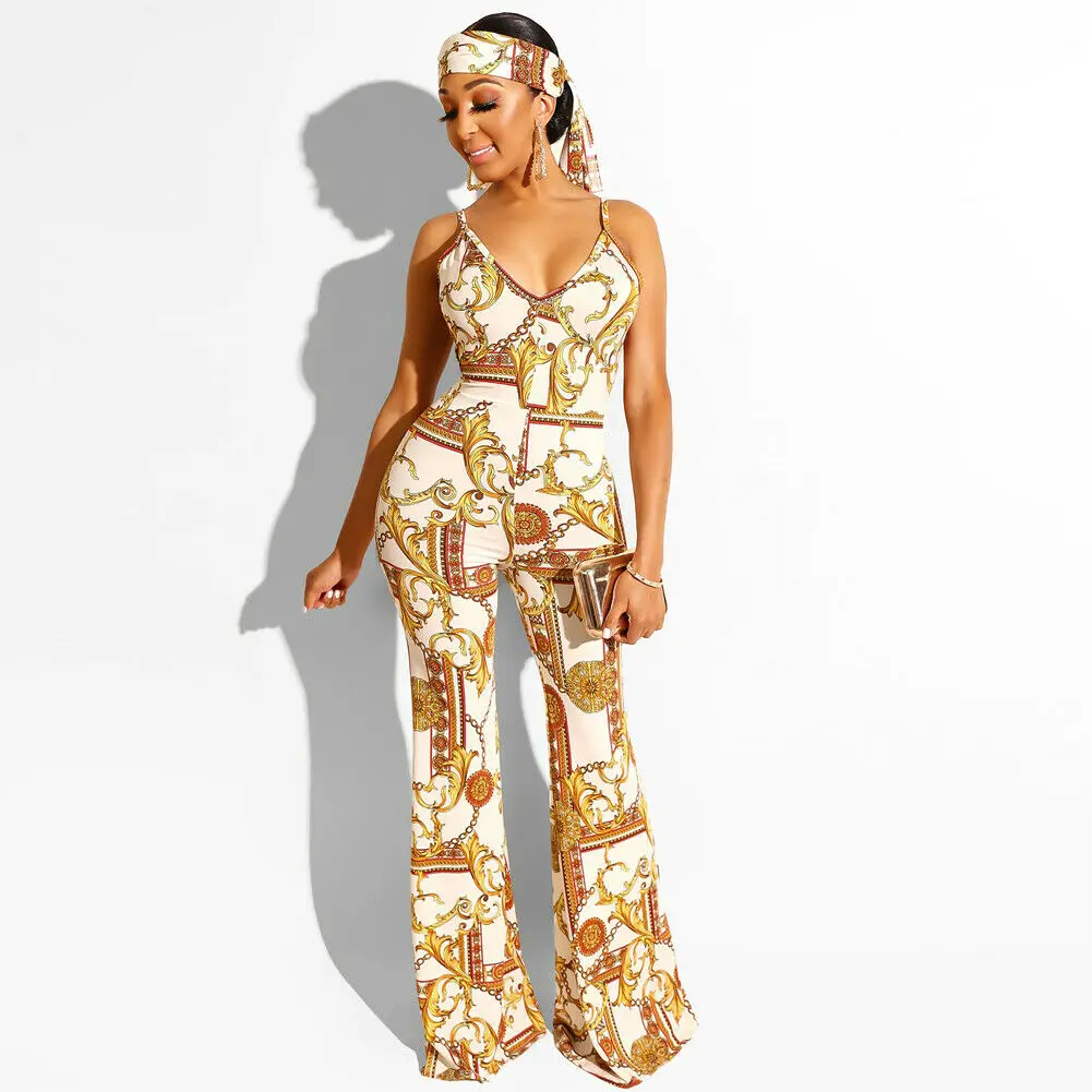 

Women Ladies Summer Jumpsuits V-neck Spaghetti Strap Backless Sling Long Wide Leg Jumpsuit Casual Fashion Playsuit