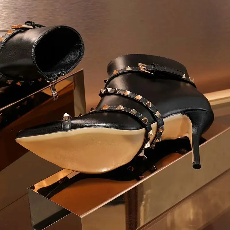 Женская обувь обувь женские кожаные ботильоны на высоком каблуке с заклепками с перекрестной шнуровкой ботинки челси botas mujer женские ботинки