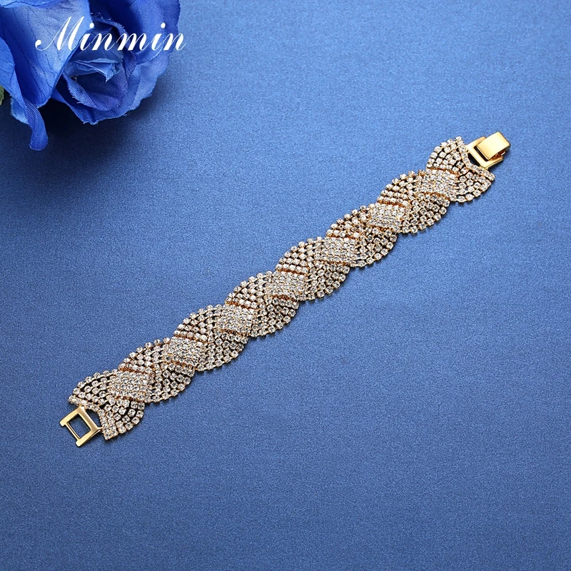 Minmin Gold/Silver Color Tassel Bracelets for Women Clear Crystal Wedding Bridal Jewelry African Beads Bangles Party Gift SL076
