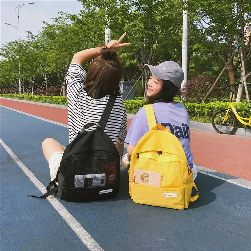 Menghuo Simple Style Net Backpack Women Backpacks for Teenage Girls School Bags Fashion Vintage Solid Leisure Book Bag Mochilas (71)
