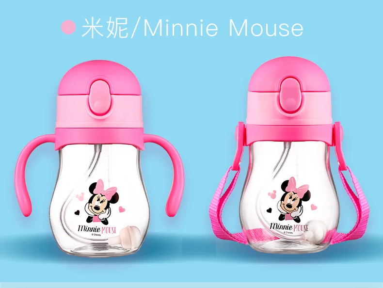 Copo de Alimentação do Bebê com Palha Aprendem a Alimentação Bebendo com Alça Disney Bonito Minnie Mickey Crianças Garrafa Treinamento Copo 360ml 17 High Quality Mamãe e Bebê