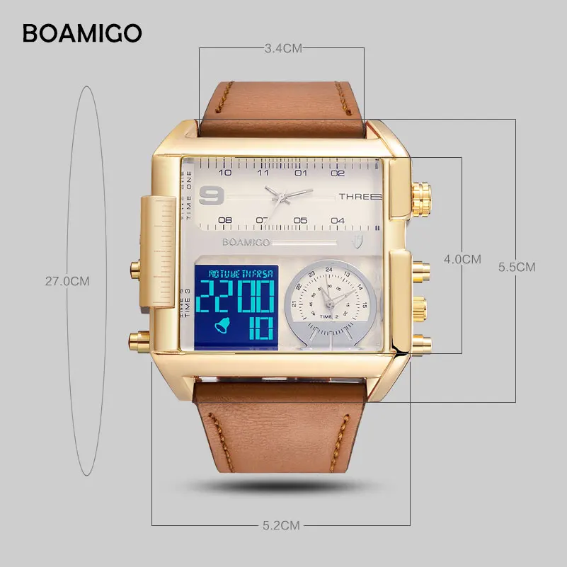 Online BOAMIGO marca de lujo superior Me relojes deportivos Hombre militar cronógrafo reloj digital cuero cuarzo relojes de pulsera reloj Masculino