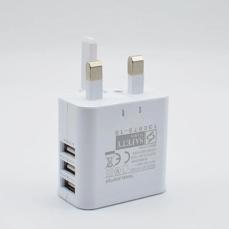 TOTU fast mobile phone chargers UK Universal UK Plug 3 USB Travel Wall