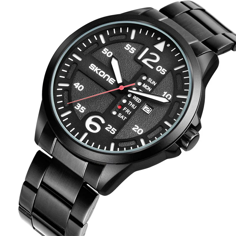 

SKONE Men's Quartz Wristwatch Fashion Style Auto Date Calendar Business Man Watch Luxury Brand Men's Steel Watches reloj hombre