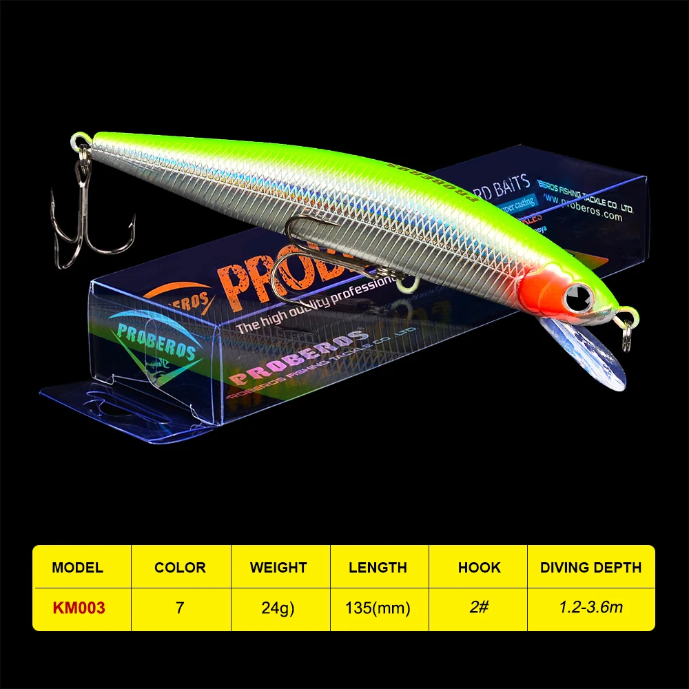 

1pc PRO BEROS Fishing lure Exported to Japan Fishing Bait 5.3"-13.5cm/24g-0.85oz Minnowbait 7 color fishing tackle 2# Hook