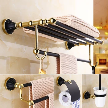 

Golden And Black European Style Bathroom Pendant American Stainless Steel Antique Brass Bathroom Hardware Set Wall Mounted
