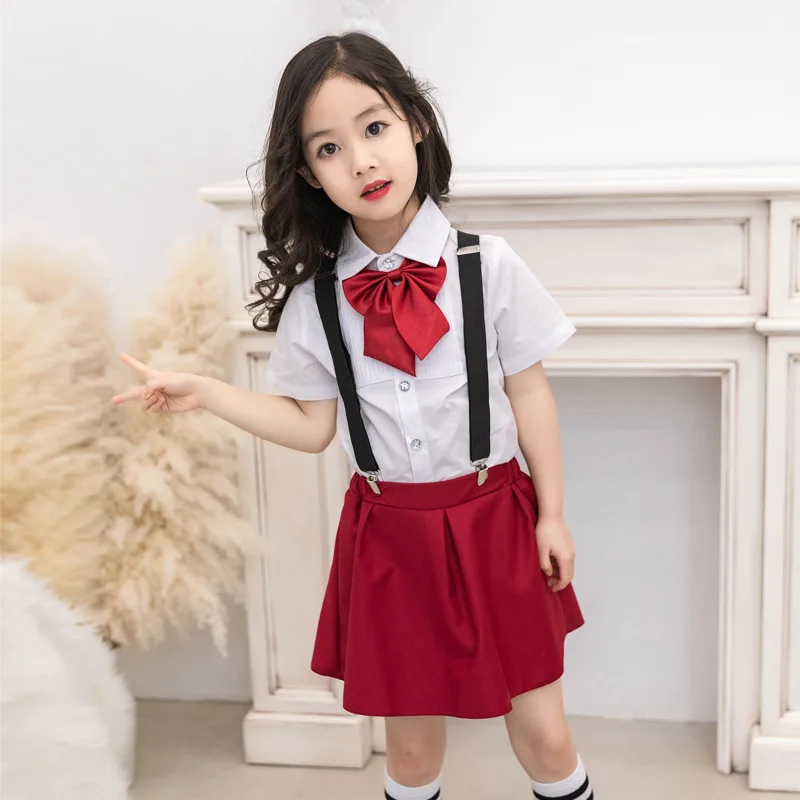 girls red Г. детские летние школьные официальные костюмы, детский сад, хор, одежда для выступлений Детские костюмы на день, Бесплатные носки, галстук-бабочка - Цвет: girls red