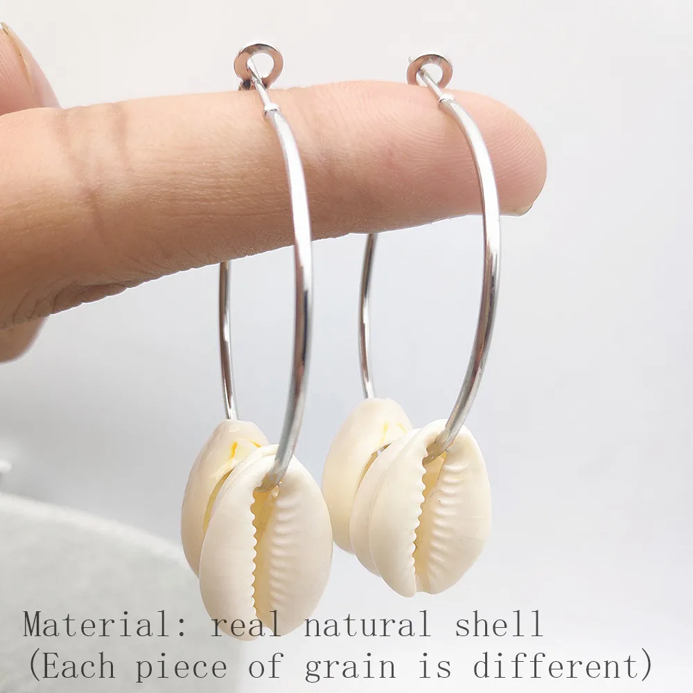 

Punk Charm Jewelry Natural Shell Pendant Earrings Round Ring Earrings Silver Big Earrings for Women Statement Jewelry W639