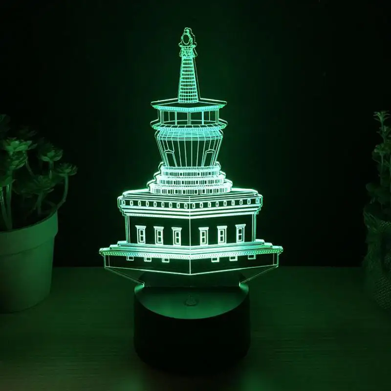 Тибетская буддийская пагода 3d ночник светодиодный семь цветов визуальный