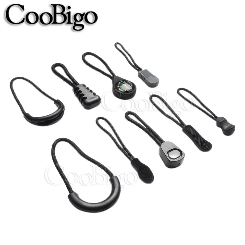 

12pcs 9 Style Black Zipper Pulls Cord Ends Strap Lariat For Outdoor Backpack Garment Apparel Bag DIY Zipper Parts Accessories