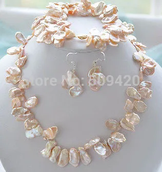 

>>>18mm PINK lamina KESHI REBORN PEARL NECKLACE BRACELET EARRING set #@