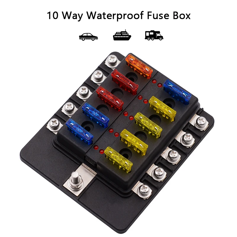 WUPP 10 Way Blade Fuse Box Holder Block Case Terminals with LED Warning