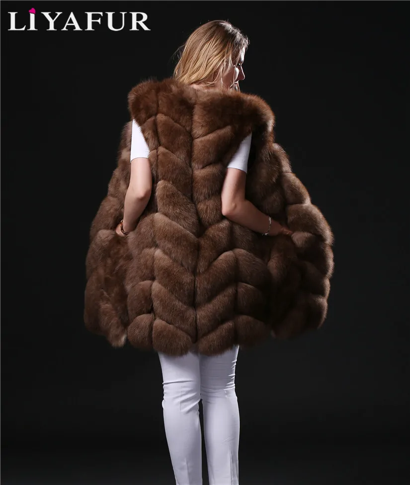 LIYAFUR стиль съемный рукав пальто натуральная натуральный мех песца длинные пальто куртка для Для женщин зимний жилет