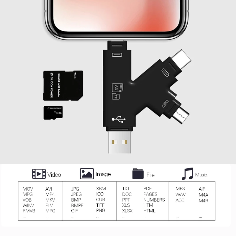USB TF SD адаптер кард-ридер для Lightning Android type C OTG Смарт-карта памяти адаптер для iPhone Android ноутбук Настольный