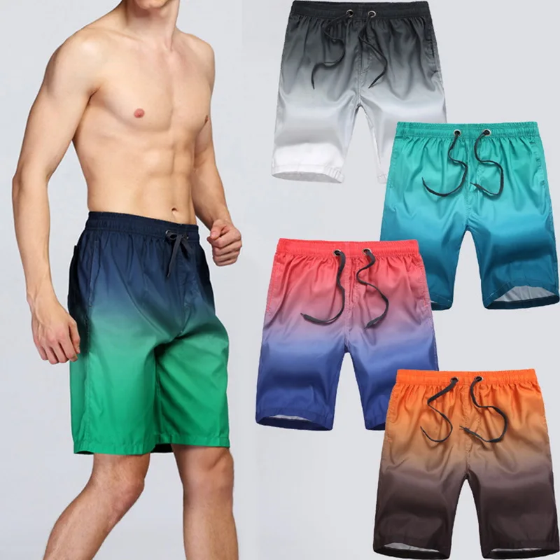 

VERTVIE 2019 Summer Men Breathable Beach Shorts Men Quick Dry Loose Drawstring Short Printed Gradient Male Boardshorts