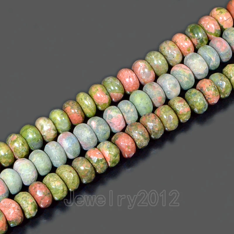

3Strands/Lot 4x6mm & 5x8mm Salmon Moss Unakite Smooth Matte Faceted Natural Gem stones Rondelle Loose Charm Beads 15.5" Lot