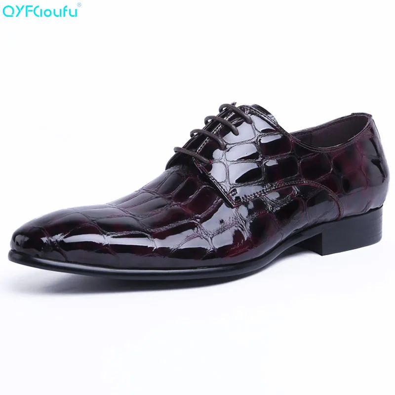 

2019 Men Formal Business Crocodile Pattern Men Dress Shoes Patent Leather Dress Shoes Male Casual Genuine Leather Shoe