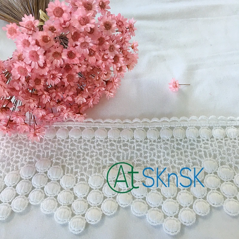 5Yards/Lot Mesh Lace Ribbons White Dot Pompon Water Soluble Fabri Stripes 7 cm Wide for DIY Clothing Accessories Embroidery | Дом и сад