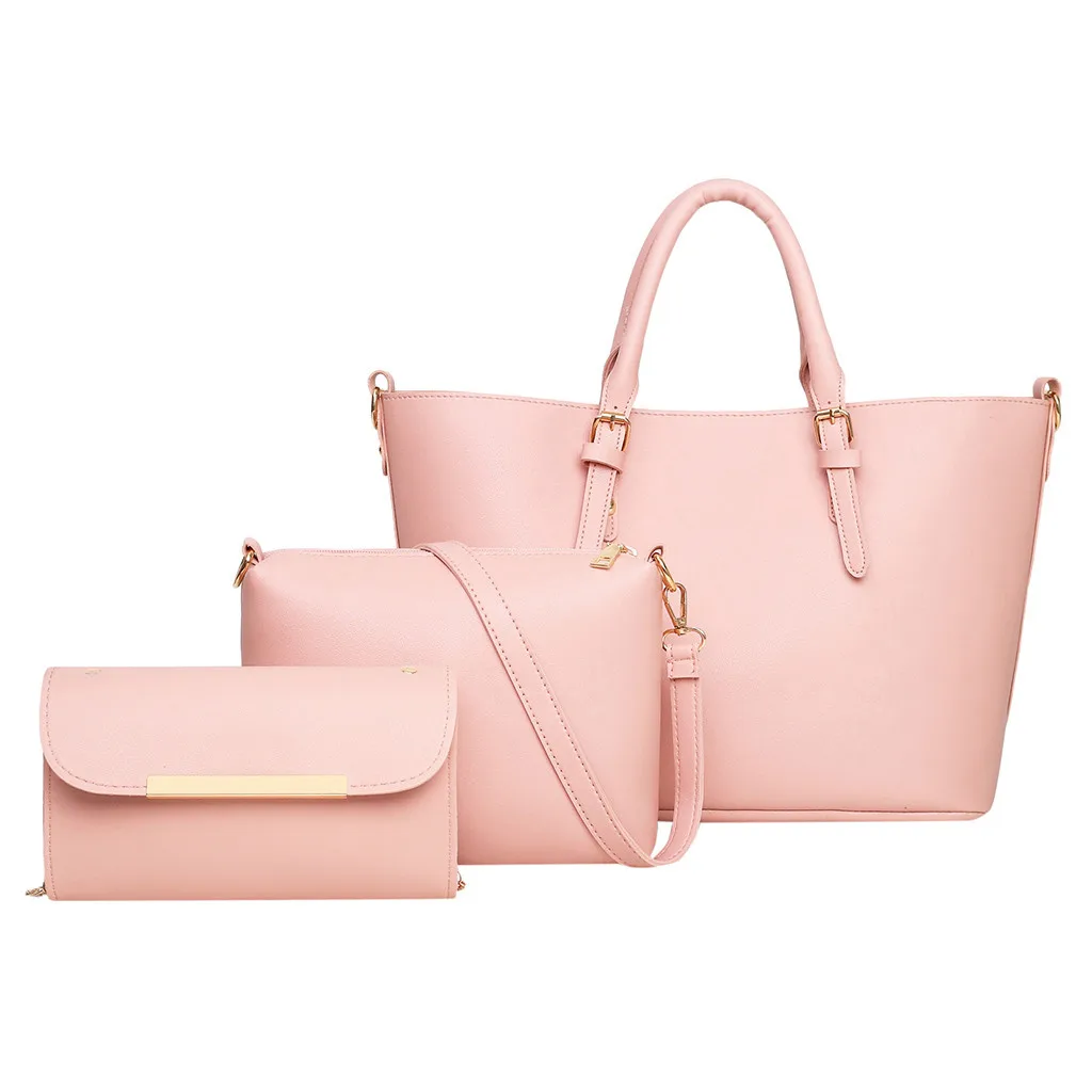 Pink Aelicy Для женщин класса люкс сумка 3 шт./компл. композитный мешок мягкие из искусственной кожи однотонные ботинки на молнии, женская сумка-мессенджер Женская Sac A Main Femme - Цвет: Pink