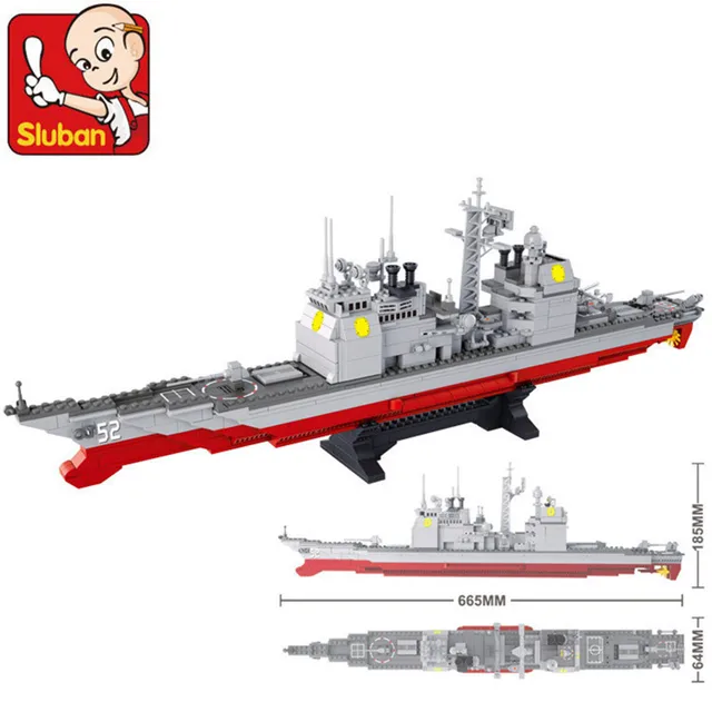 $US $59.98  Sluban 883Pcs Military Series Army NAVY Warship Model Building Blocks CRUISER Plane Carrier Bricks 