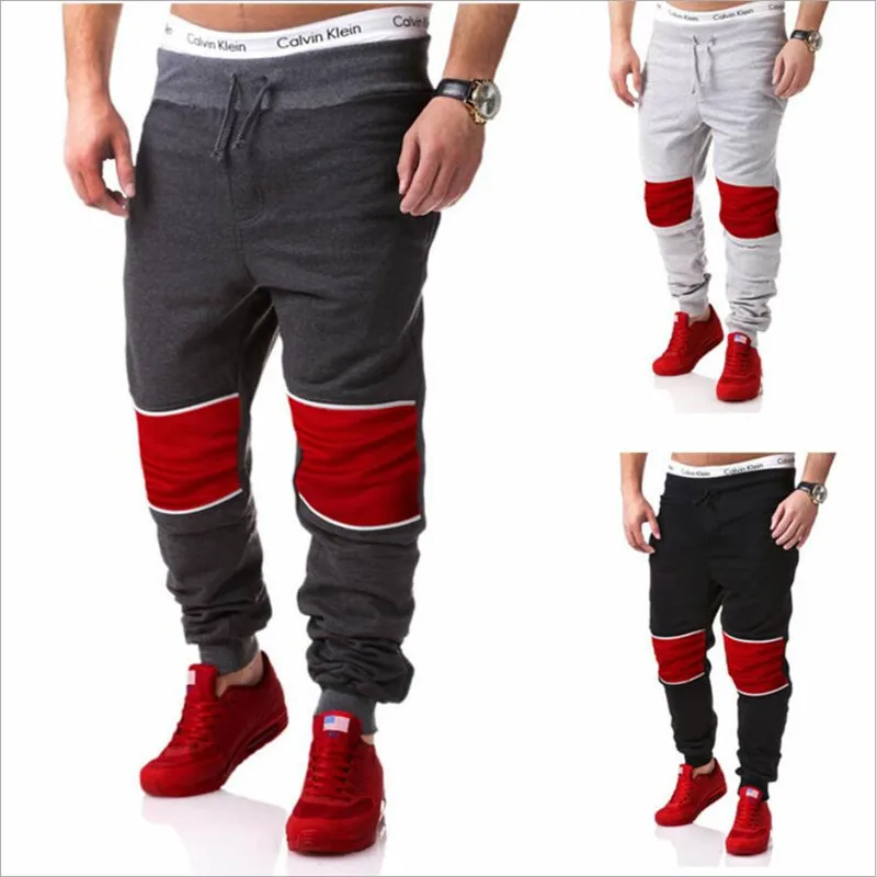 

new mens sports fitness Splicing loose workout gym trousers running sportswear three colors