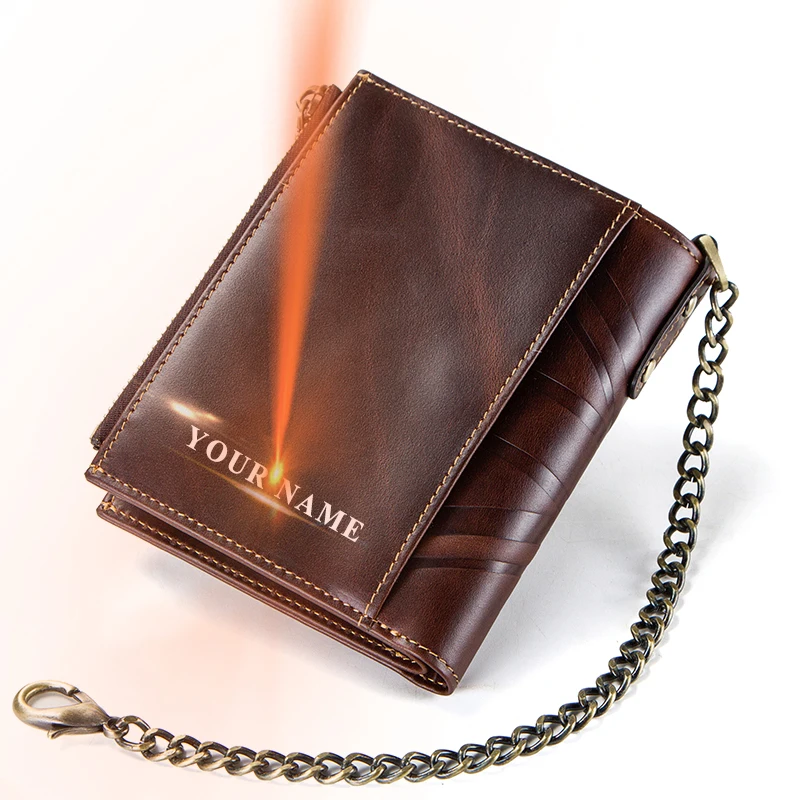 Goede Contact s Crazy Horse Echt Lederen Portemonnee Mannen Portemonnee Walet Kaarthouder Portemonnee Dubbele Zip Geld Tas Met Ketting RFID