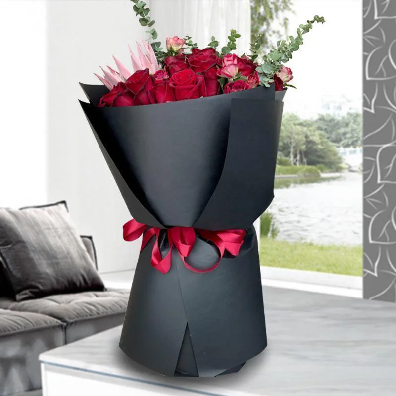 20 шт корейские розы цветы оберточная бумага 60*60 см черная крафт-бумага подарочная упаковка нейтральный цвет флористическая упаковка бумага