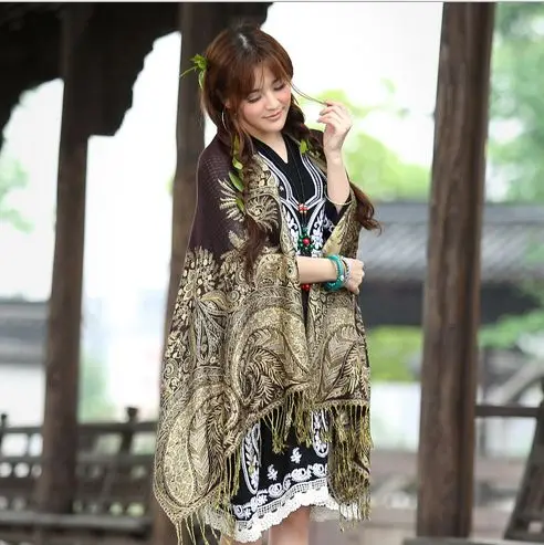 [RUNMEIFA] женский элегантный двусторонний шарф из пашмины с цветочным узором и Пейсли хлопковый шарф в этническом стиле для девочек - Цвет: 4