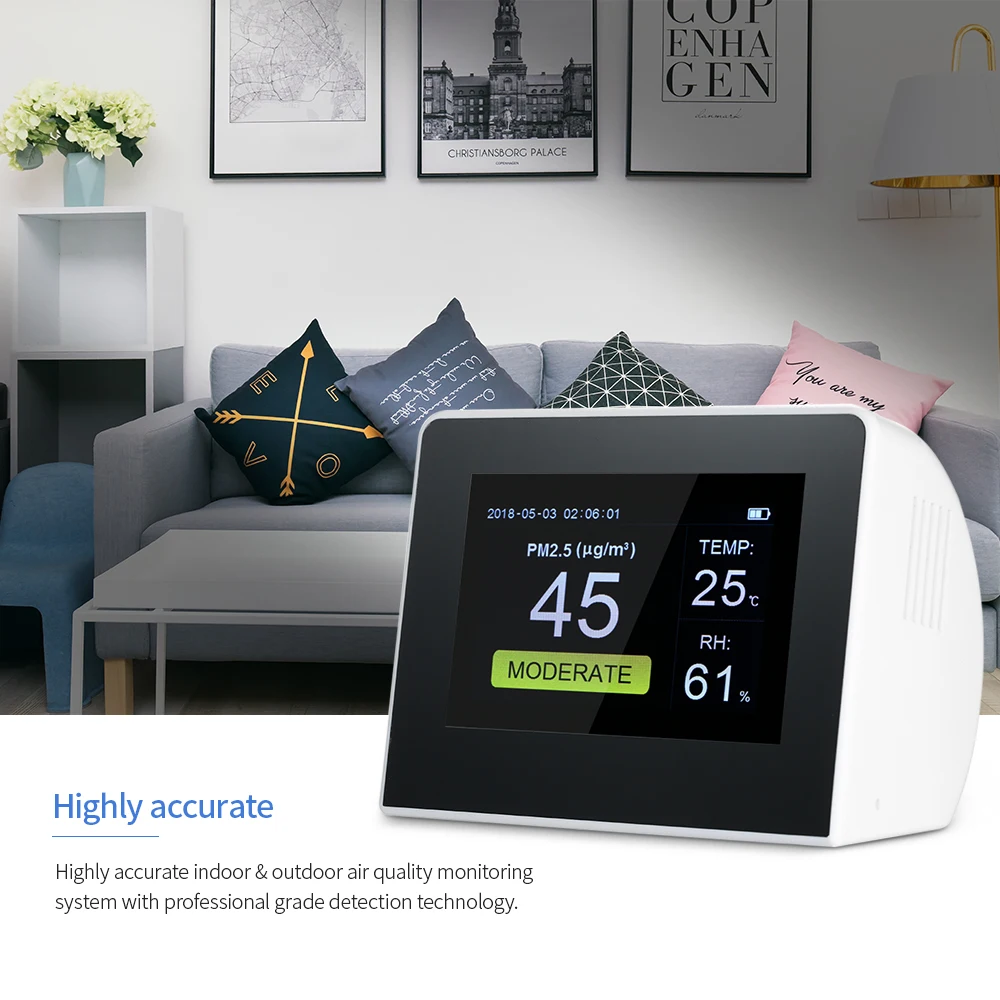 

Indoor/Outdoor Gas Analyzer Digital Air Quality Monitor Air Detector PM2.5 Detector Formaldehyde LCD HCHO&TVOC Instrument Meter