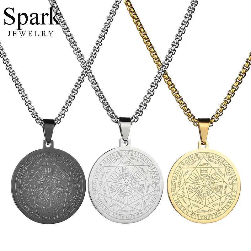 

Spark Vintage Stainless Steel Talisman Hexagram Pendant Necklace 3 Color Hermetic Totem Amulet Necklaces Religious Jewelry Gifts