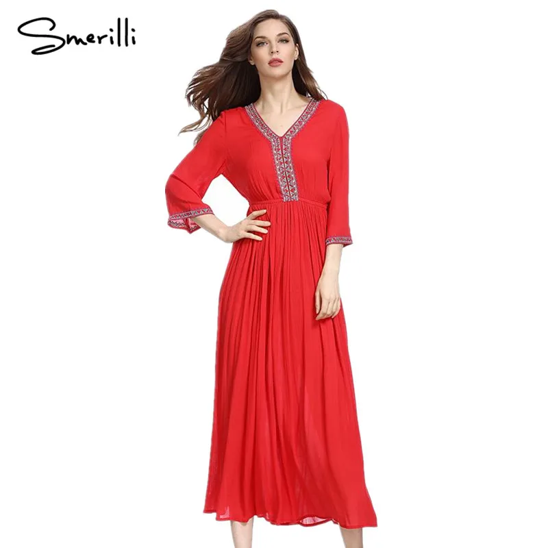 red color long frock