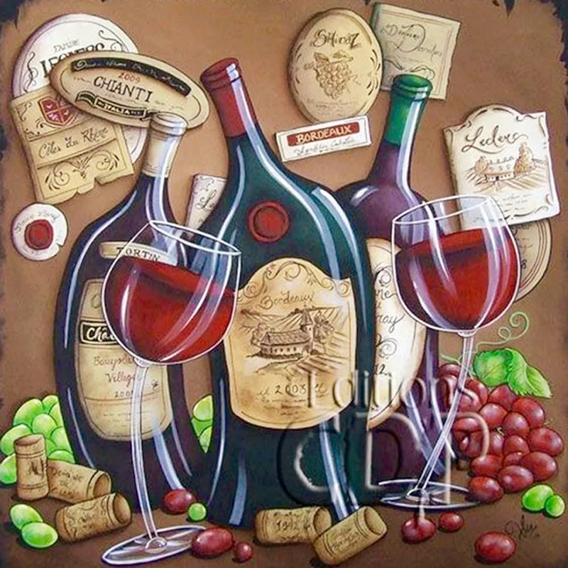

5D DIY Diamond Painting Red wine 3D Diamond Embroidery Cross Scenery Stitch Needlework Home Decor Round drill wedding decoration
