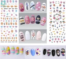Rocooart DS409-418 2017 Summer Style Bear Flowers Water Transfer Nails Art Sticker Harajuku Nail Wrap Sticker Manicura stickers