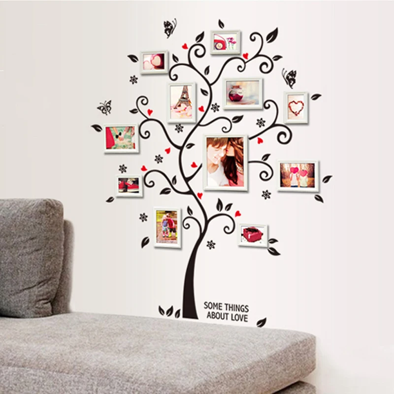 

Creative PVC Happy tree Photo frame wall butterfly wall stickers home decor Bedroom living room TV backdrop stickers Paper