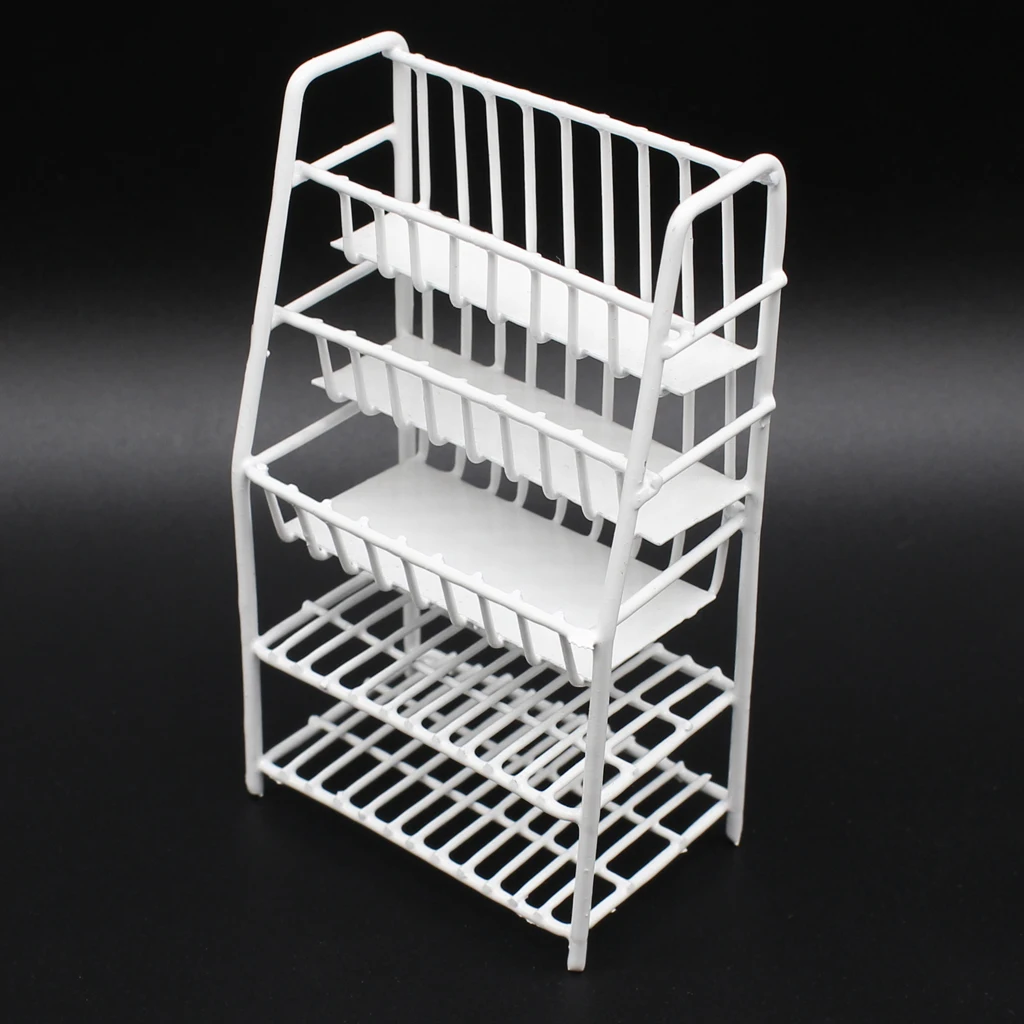 White 1/12 Dollhouse Miniature Metal Magazine Rack Bookshelf Shoe Rack Furniture Room Life Scenes Decor