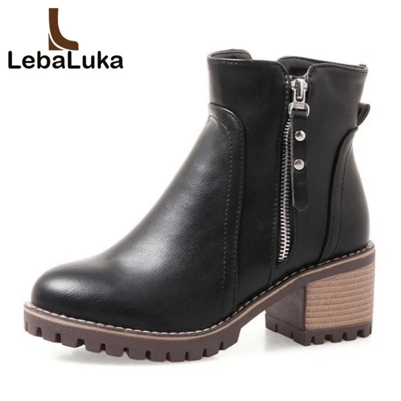 

Tuyoki Size 33-43 Women Ankle Boots Winter Warm Shoes Women High Heel Shoes Zipper Platform Square Heel Shoes Women ootwear
