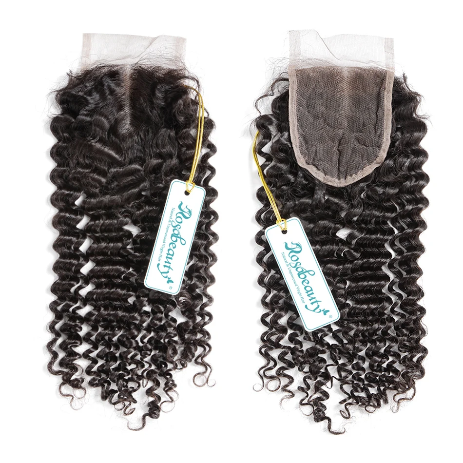 Rosabeauty 28 30 inch Deep Wave Bundles With Closure Peruvian Remy Human Hair Weaves Water Curly and 5X5 Lace Closure