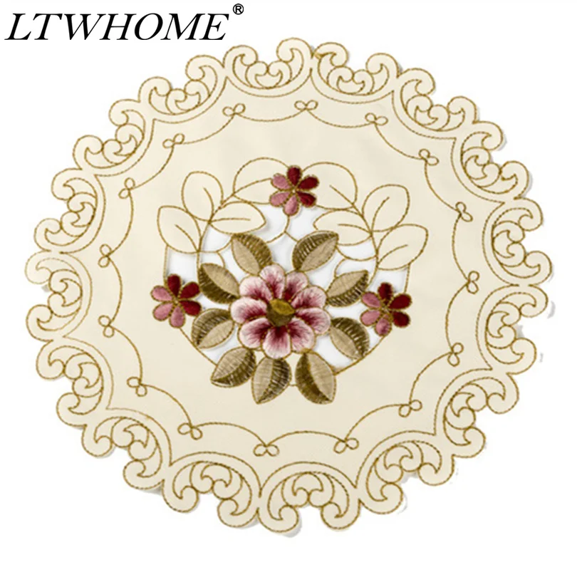 

LTWHOME 11.5" Round Flowers Embroidered Cutwork ,Doily or Placemat for Party ,Table