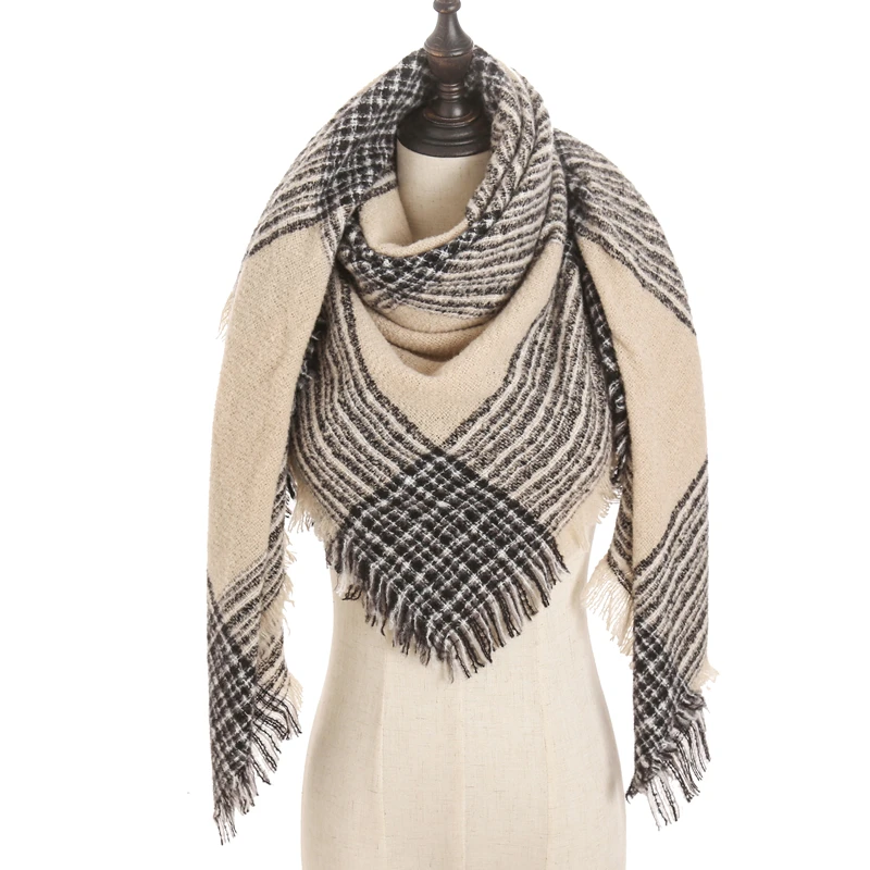 new designer brand women cashmere scarf triangle winter scarves lady shawls and wraps knit blanket neck striped foulard - Цвет: E28