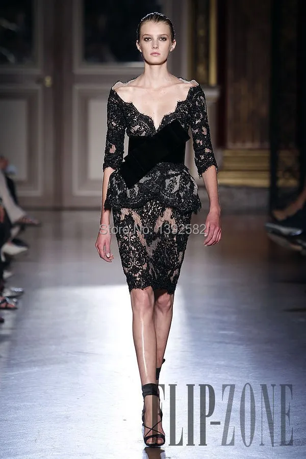 Zuhair Murad Lace Short Evening Dresses 2017 Vestido De Festa Custom Zuhair Murad Glamous V Neck Lace Peplum Sash Short Evening Dresses 2017 Vestido De Festa