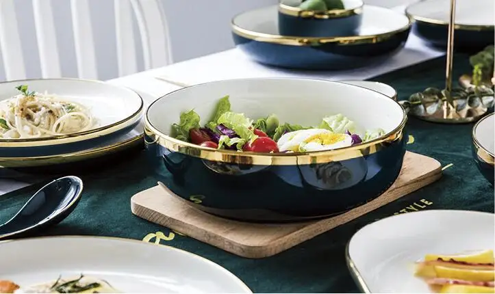 Прямая нефрита изысканный серии Европейский Золотой Полосатый чернила керамическая посуда набор для декорирования квартиры блюдо чаша кимчи тарелка для стейка